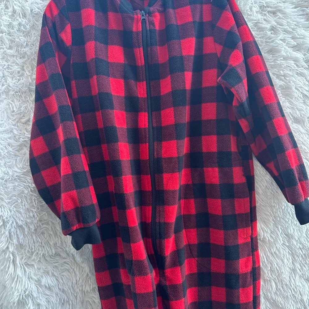 Women Red and Black Plaid Onesie SleepyTime PJ’s size small